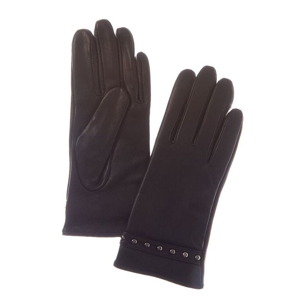 Sofiacashmere Cashmere-Lined Nappa Leather Gloves, Black